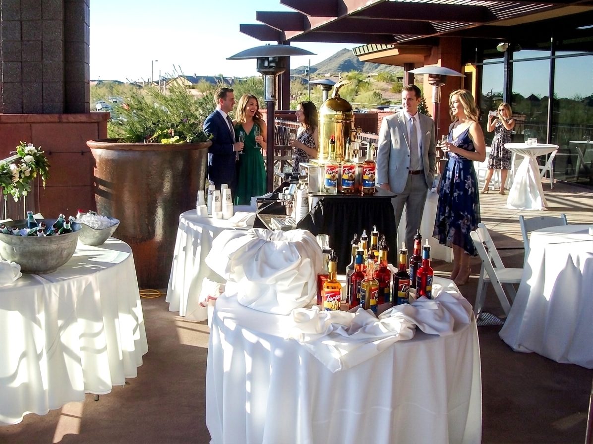 Espresso Subito's bar set up outdoors at a wine country venue with guests nearby
