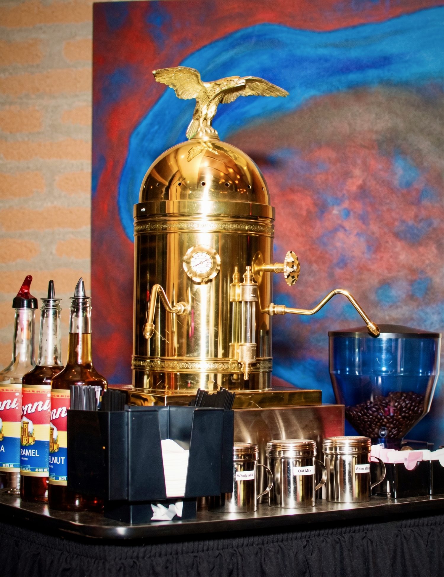 The compact indoor Espresso Bar with The Dome and syrup selection